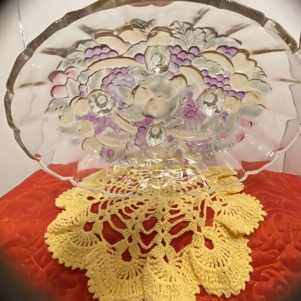 Vintage Indiana Carnival Glass Clear Iridescent Colored Oval Footed Fruit Bowl